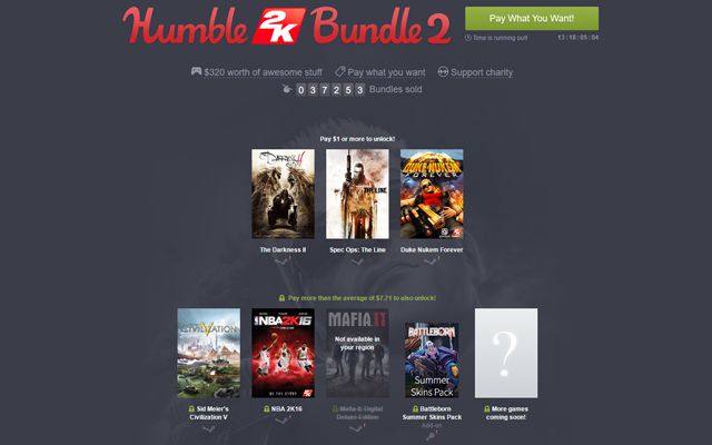 ［Humble Bundle］“Battleborn”や“Civilization V”など2Kタイトルを集めたバンドル「The Humble 2K Bundle 2」が配信開始